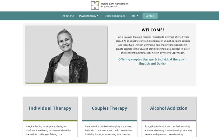 Screenshot of hahnemannpsychology.dk