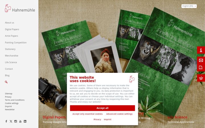 Screenshot of hahnemuehle.com