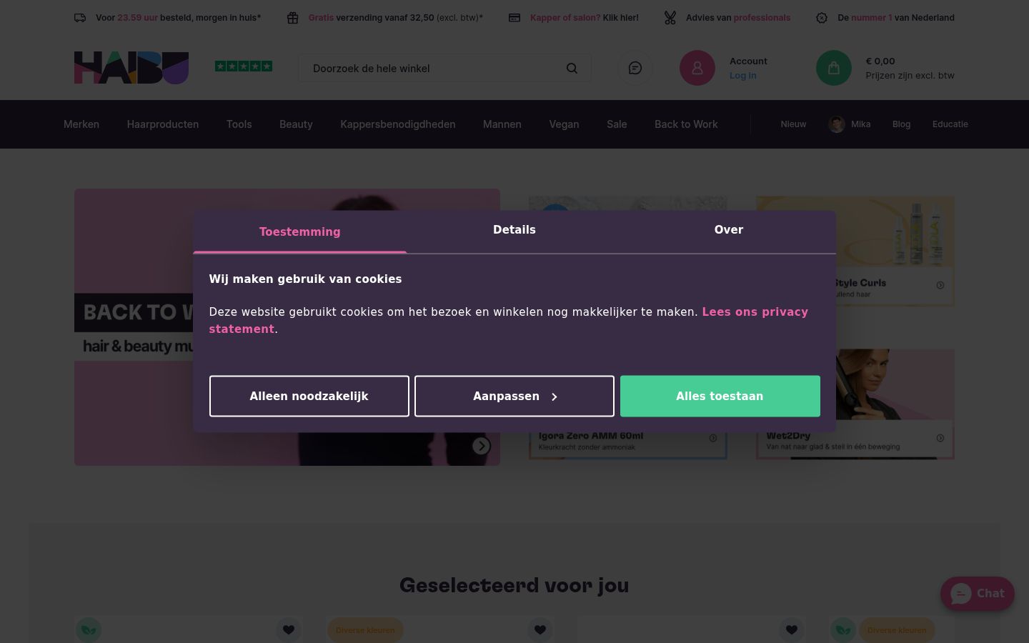 Skærmbillede af samtykkebanneret, som det blev vist før nogen interaktion