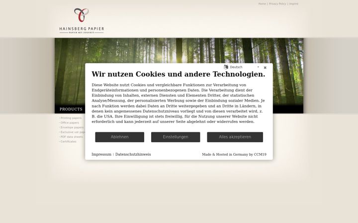 Screenshot of hainsberg-papier.de