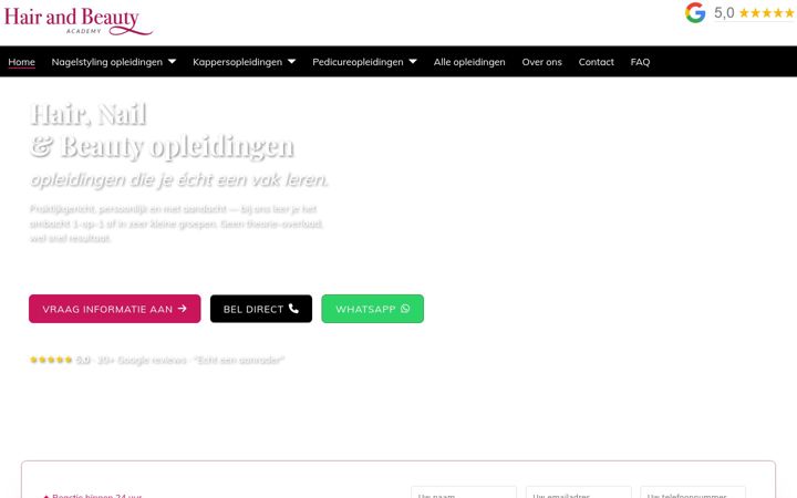 Screenshot of hairandbeautyacademy.nl