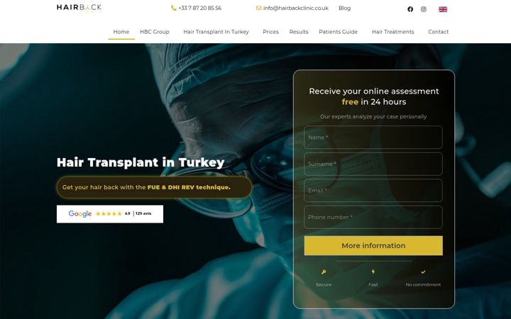Screenshot of hairbackclinic.co.uk