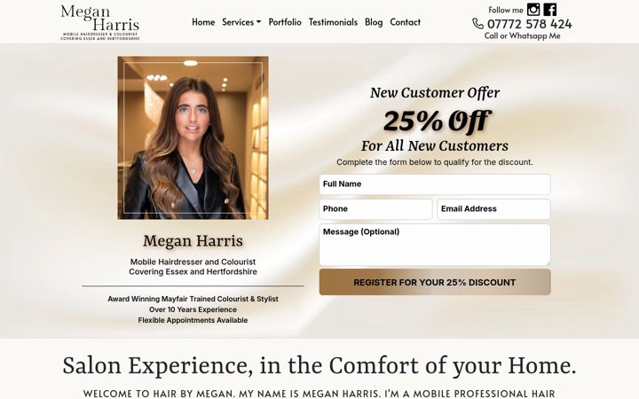 Screenshot of hairbymegan.co.uk