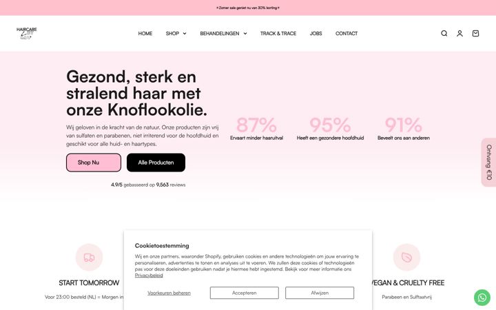 Screenshot of haircarebysen.nl