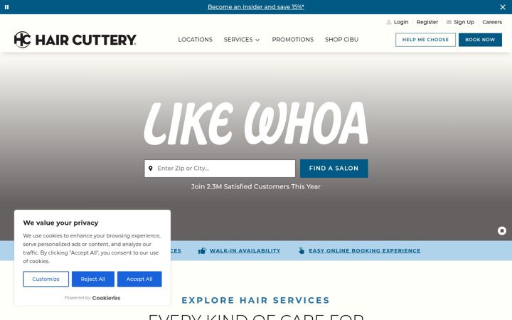 Screenshot of haircuttery.com