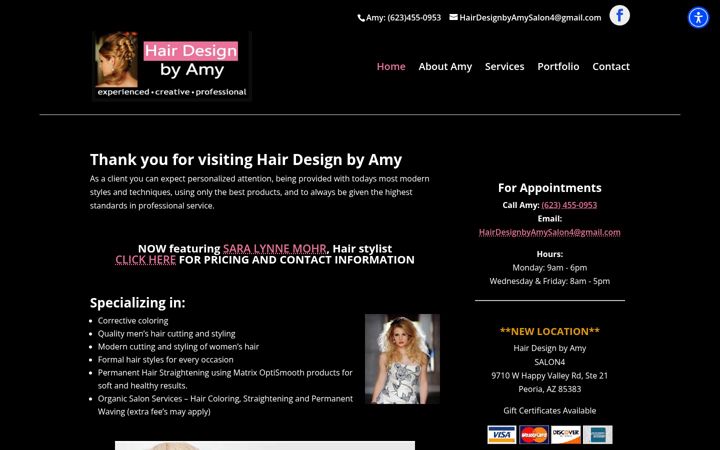 Screenshot of hairdesignbyamy.com