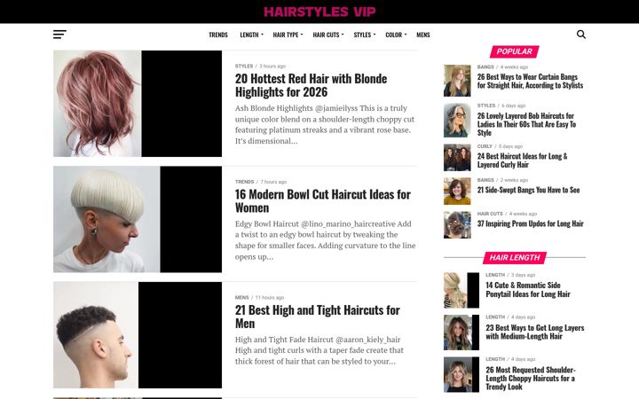 Screenshot of hairstylesvip.com