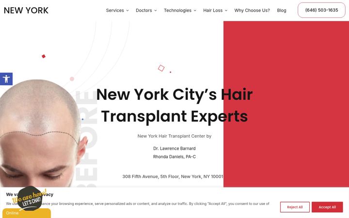 Screenshot of hairtransplantsnewyork.com