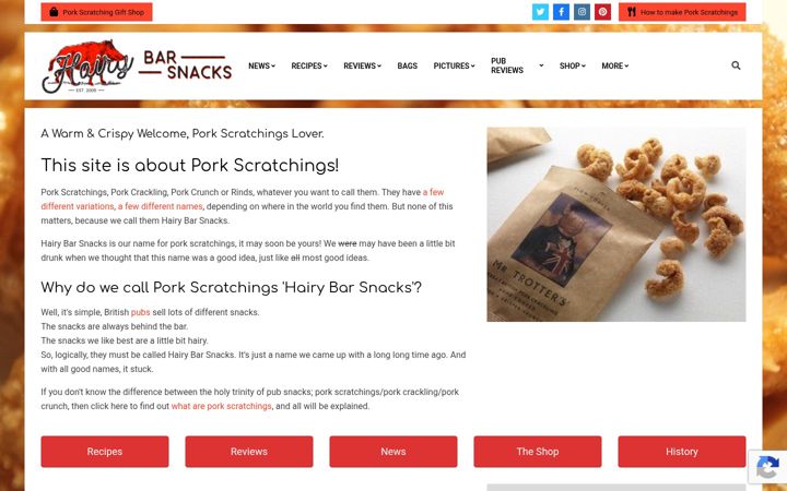 Screenshot of hairybarsnacks.com