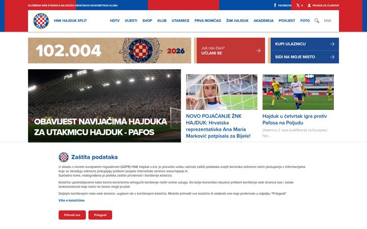 Screenshot of hajduk.hr