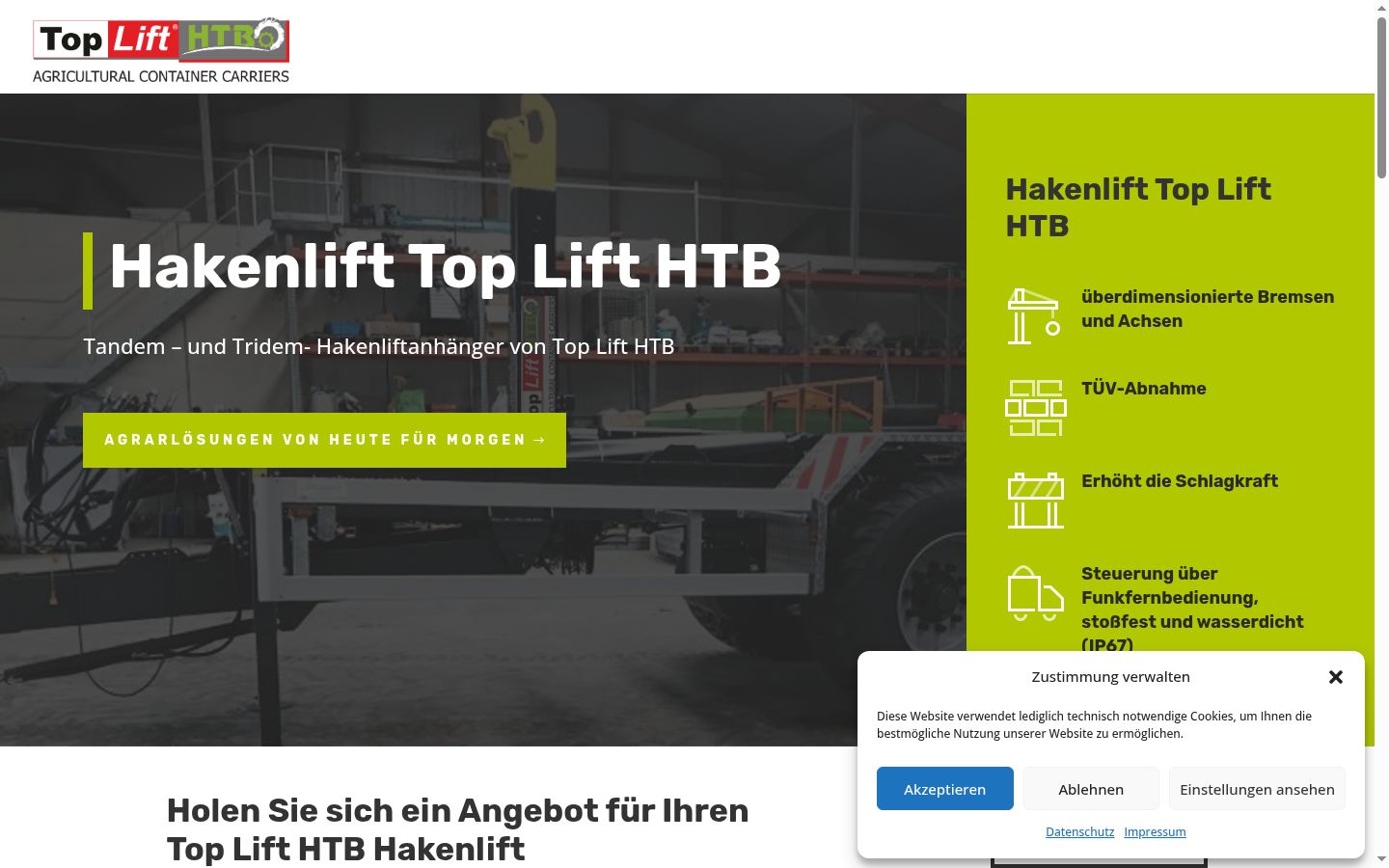 Screenshot des Einwilligungsbanners vor jeglicher Interaktion