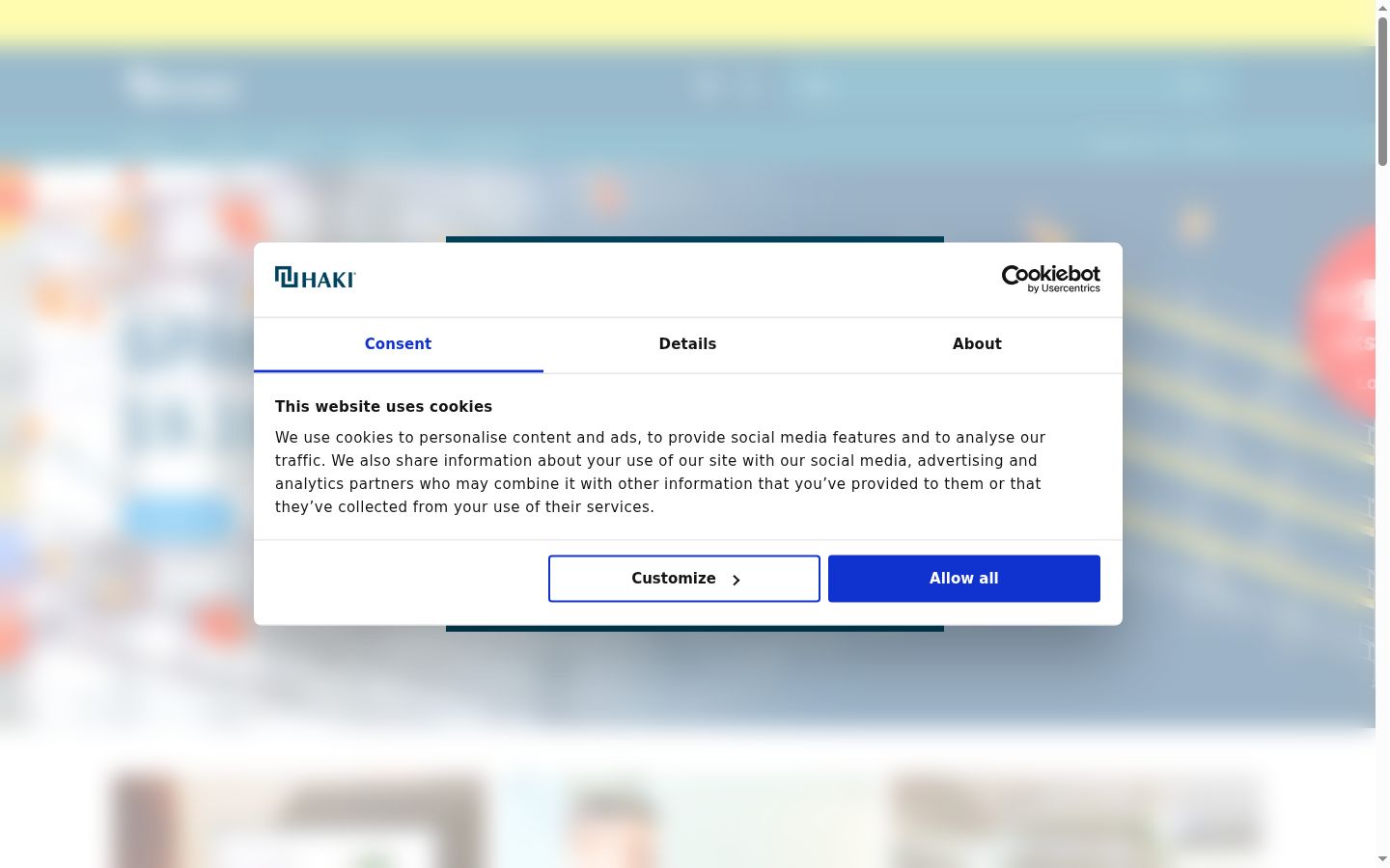Screenshot van de toestemmingsbanner zoals getoond vóór enige interactie