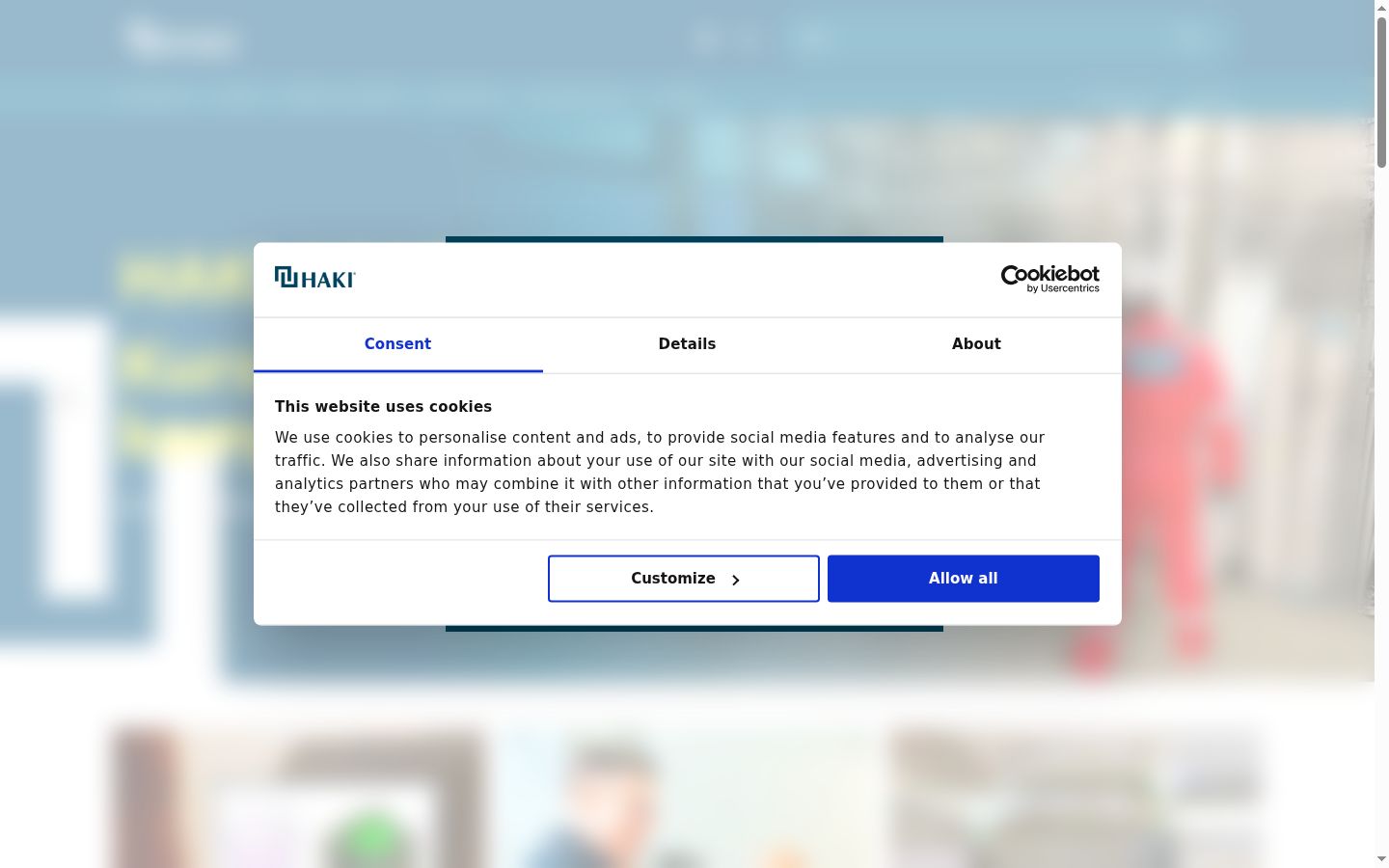 Skjermbilde av samtykkebanneret slik det vises før noen interaksjon