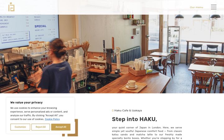 Screenshot of hakucafeizakaya.com