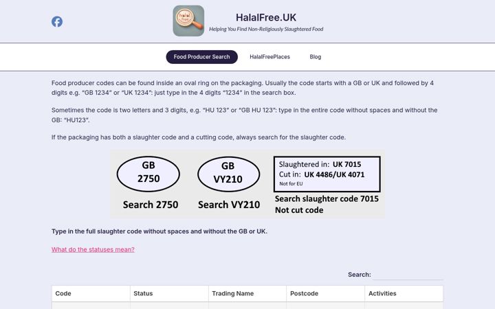 Screenshot of halalfree.uk