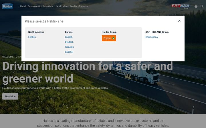 Screenshot of haldex.com