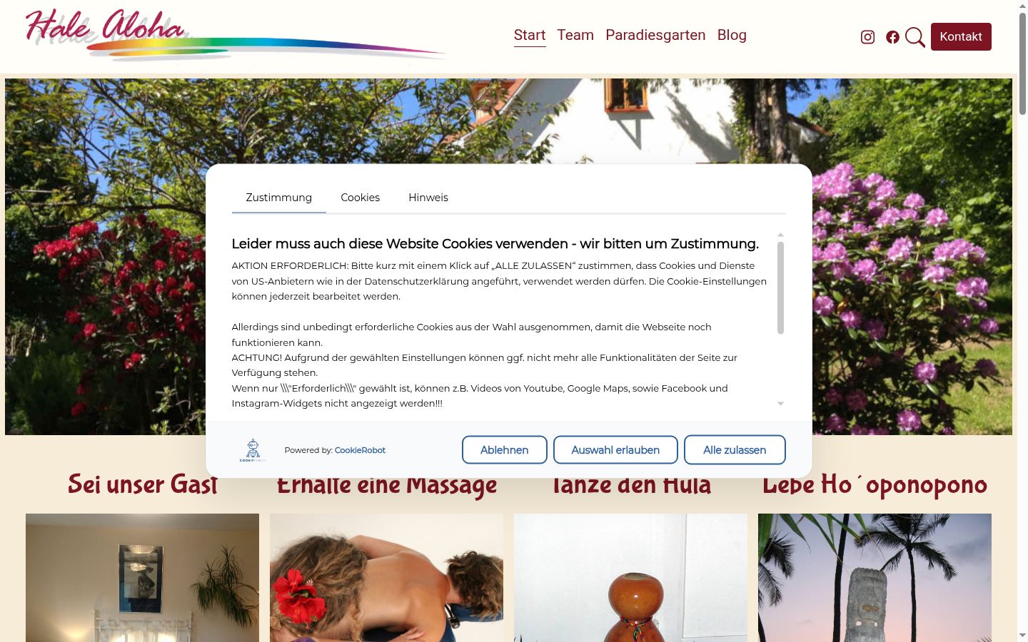 Screenshot des Einwilligungsbanners vor jeglicher Interaktion
