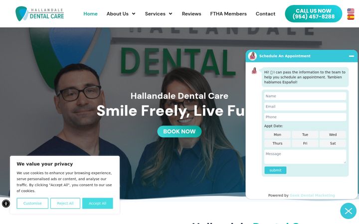 Screenshot of hallandaledentalcare.com