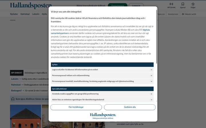 Screenshot of hallandsposten.se