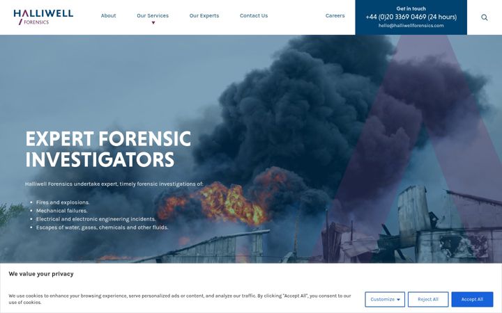 Screenshot of halliwellforensics.com