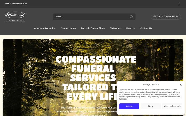Screenshot of halliwellfuneralservices.com