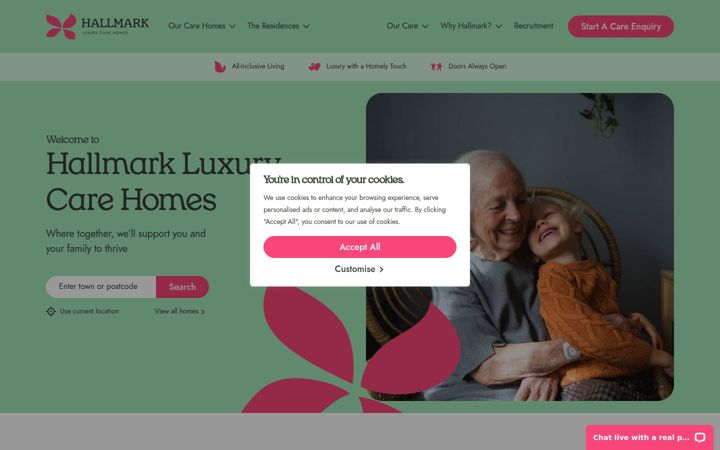 Screenshot of hallmarkcarehomes.co.uk