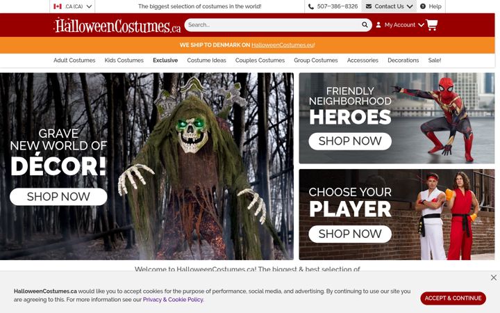 Екранна снимка на halloweencostumes.ca