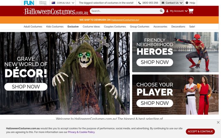 Screenshot of halloweencostumes.com.au