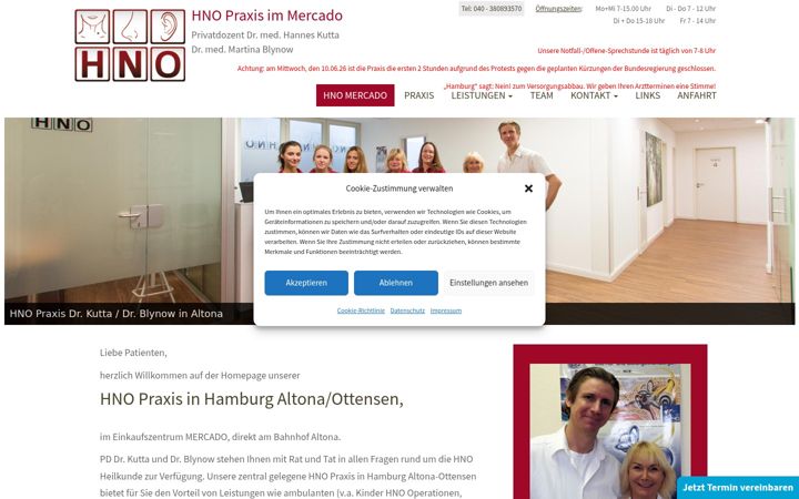Screenshot of halsnaseohren.de