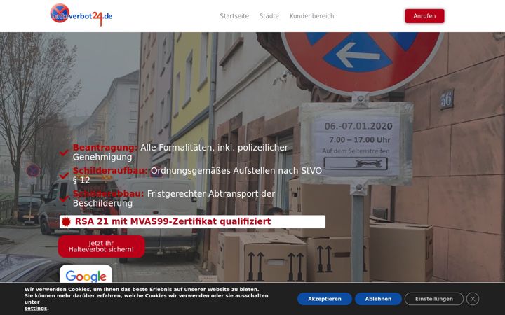 Screenshot of halteverbot24.de