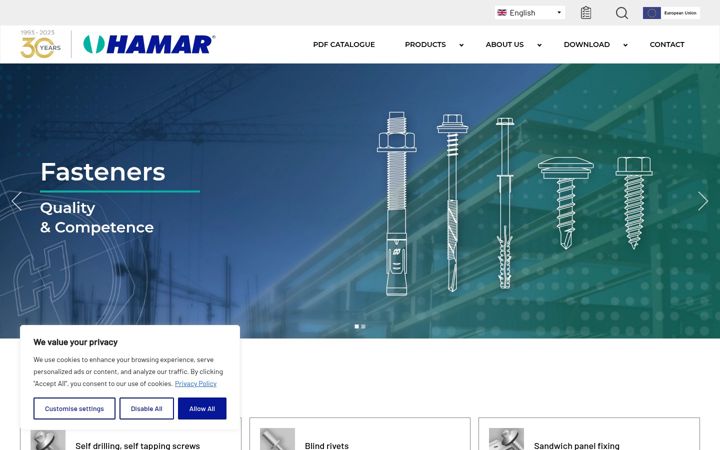 Screenshot of hamarfasteners.com