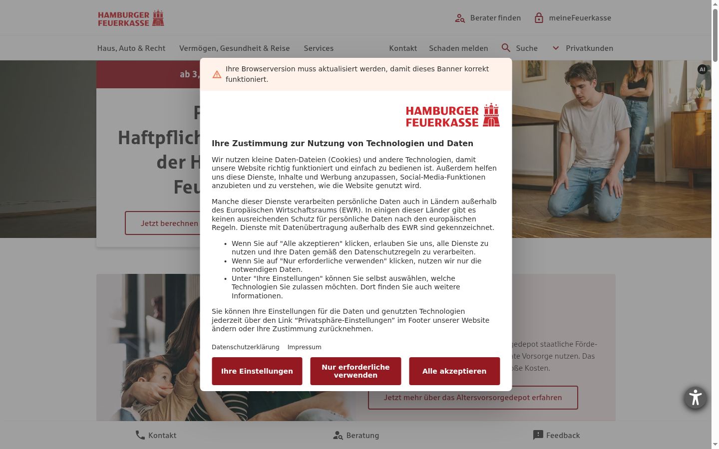 Capture d'écran de la bannière de consentement affichée avant toute interaction