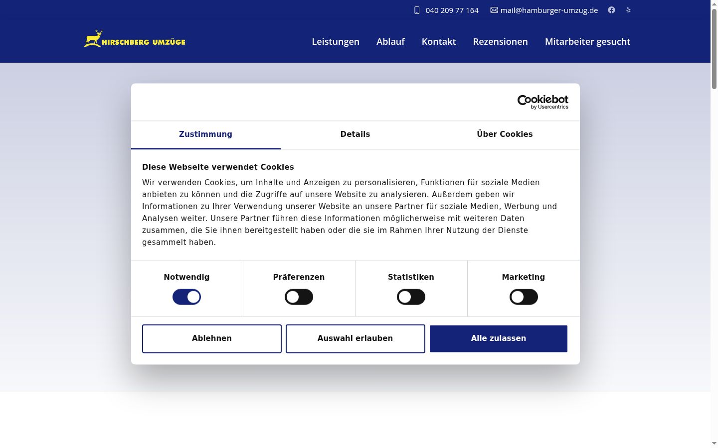 Screenshot del banner di consenso mostrato prima di qualsiasi interazione