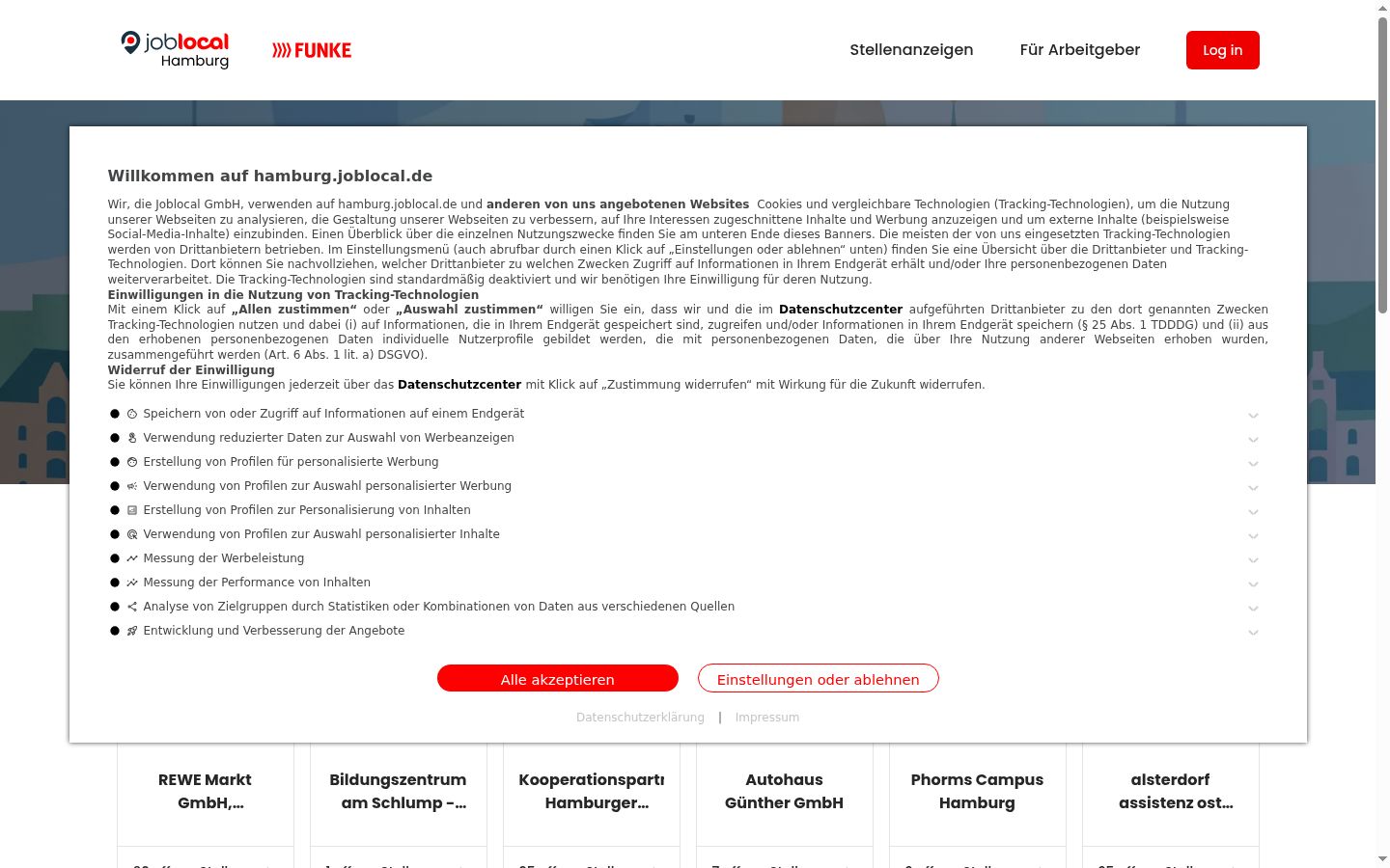 Képernyőkép a bármilyen interakció előtt megjelenő hozzájárulási bannerről