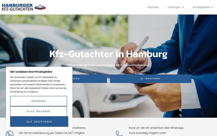 Screenshot of hamburgerkfzgutachten.de