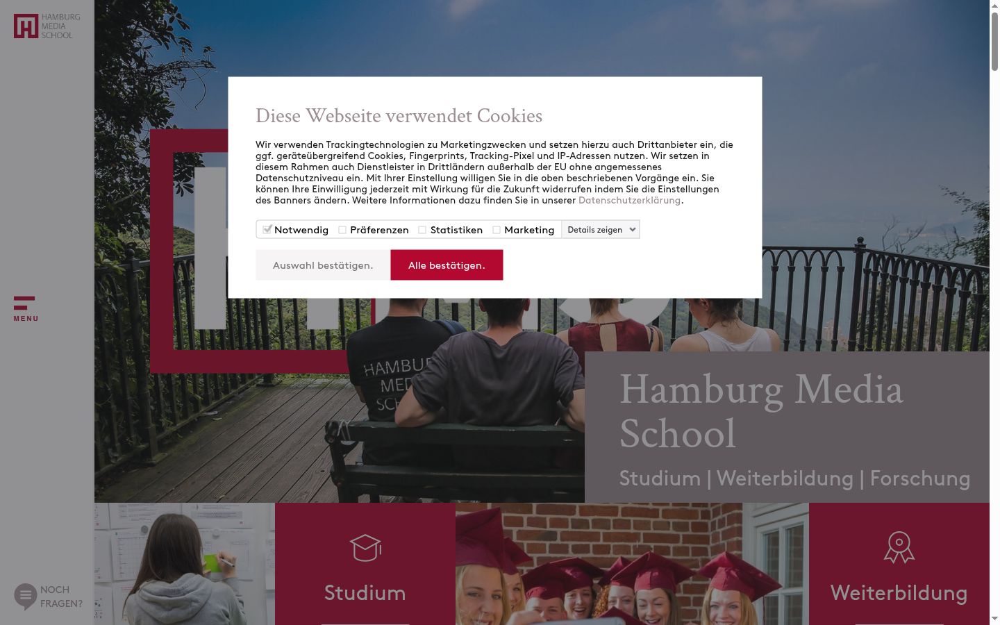 Screenshot des Einwilligungsbanners vor jeglicher Interaktion