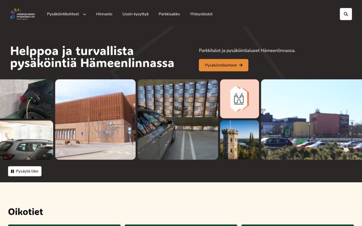 Skærmbillede af hameenlinnanpysakointi.fi