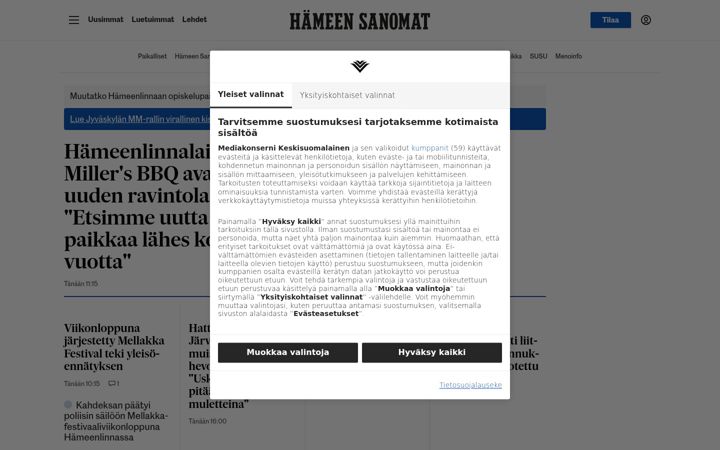Screenshot of hameensanomat.fi