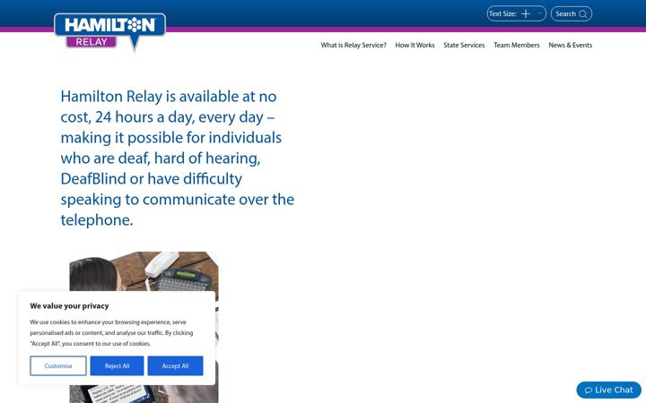 Screenshot of hamiltonrelay.com