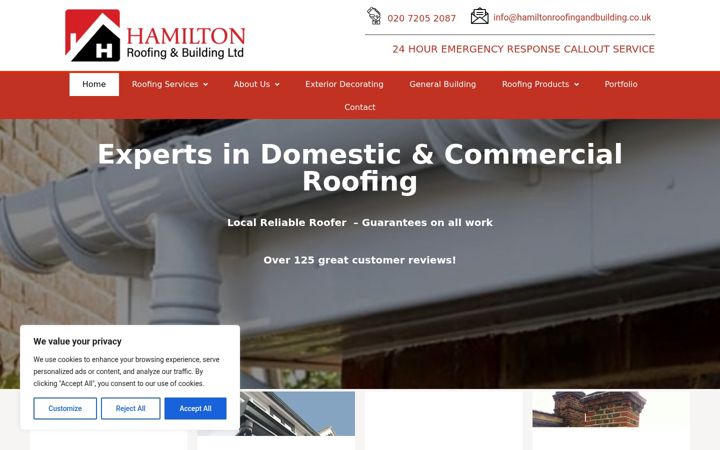 Screenshot of hamiltonroofingandbuilding.co.uk