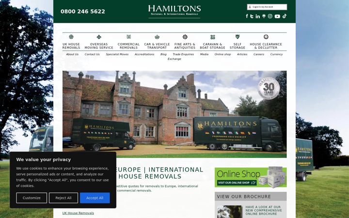 Screenshot of hamiltonsremovals.co.uk