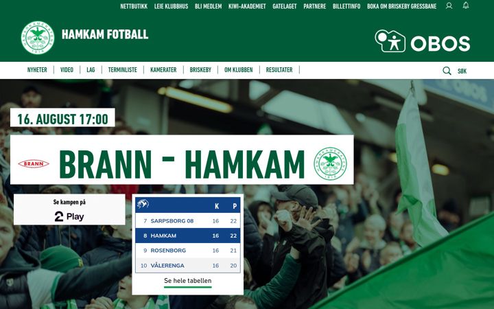 Screenshot of hamkam.no