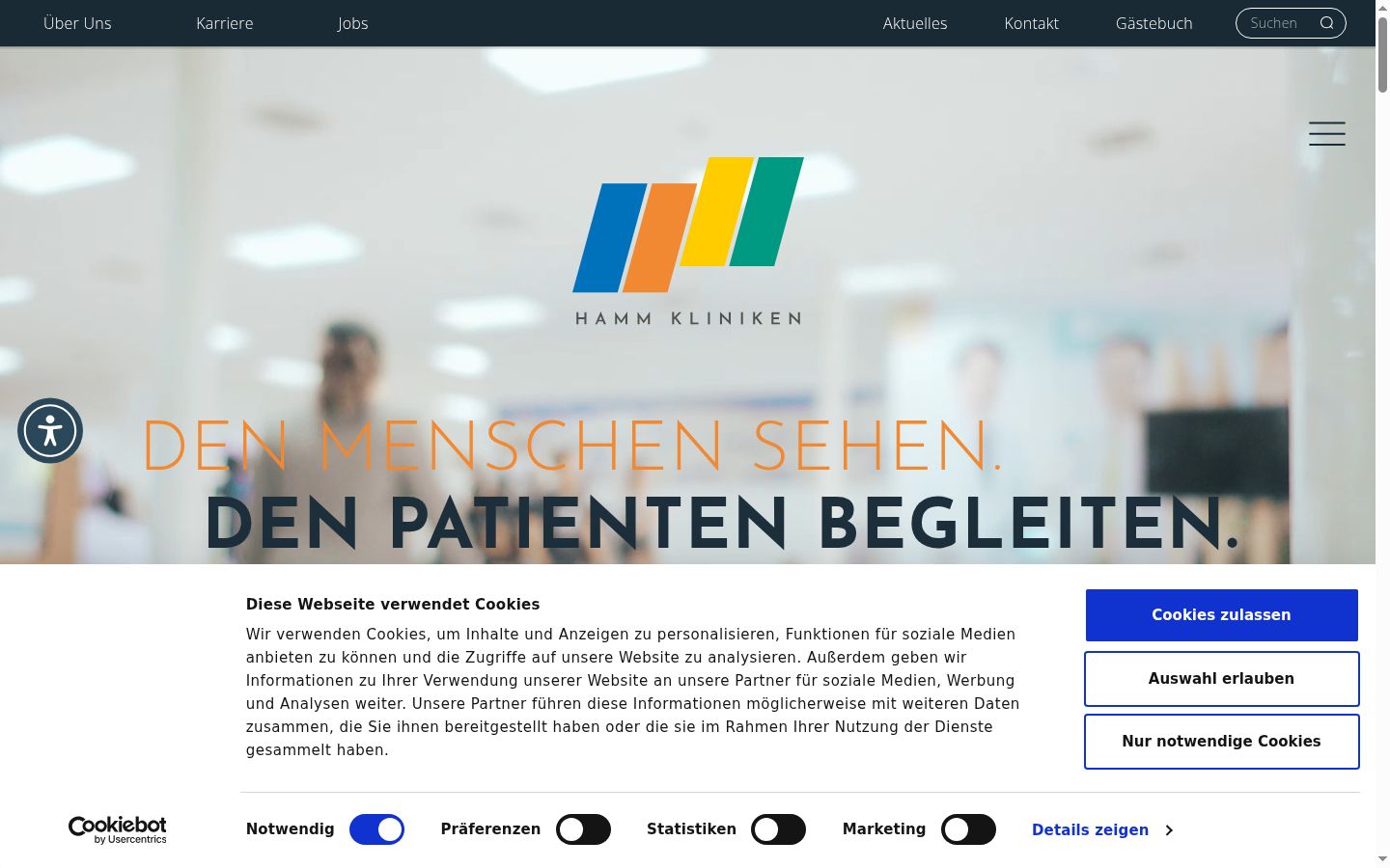 Screenshot des Einwilligungsbanners vor jeglicher Interaktion