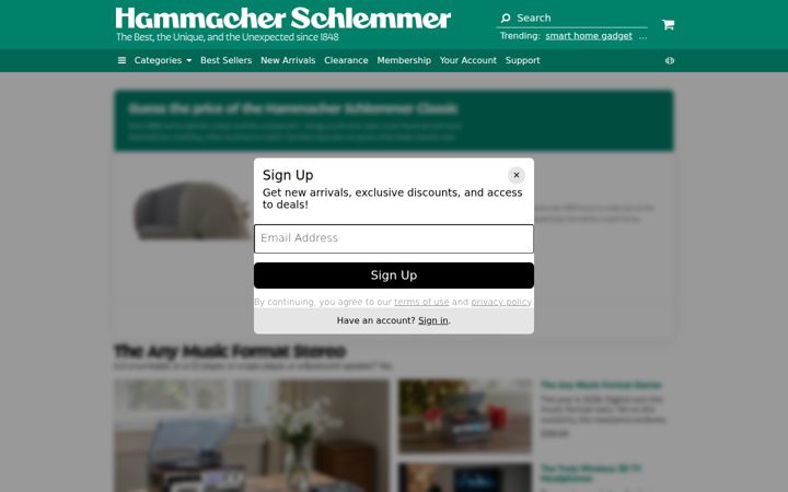 Screenshot of hammacher.com