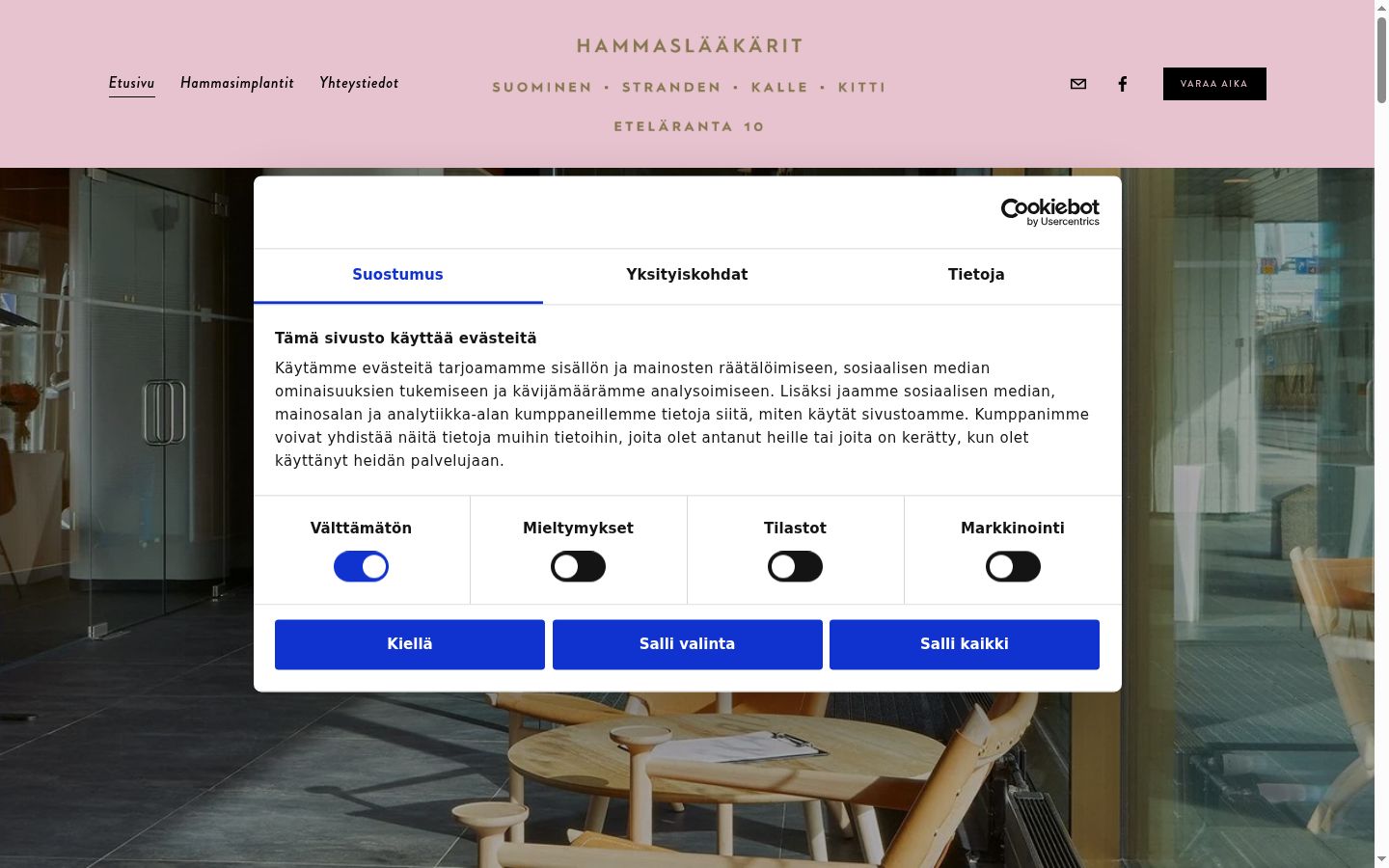 Ekrānuzņēmums ar piekrišanas baneri, kas tika rādīts pirms jebkādas mijiedarbības