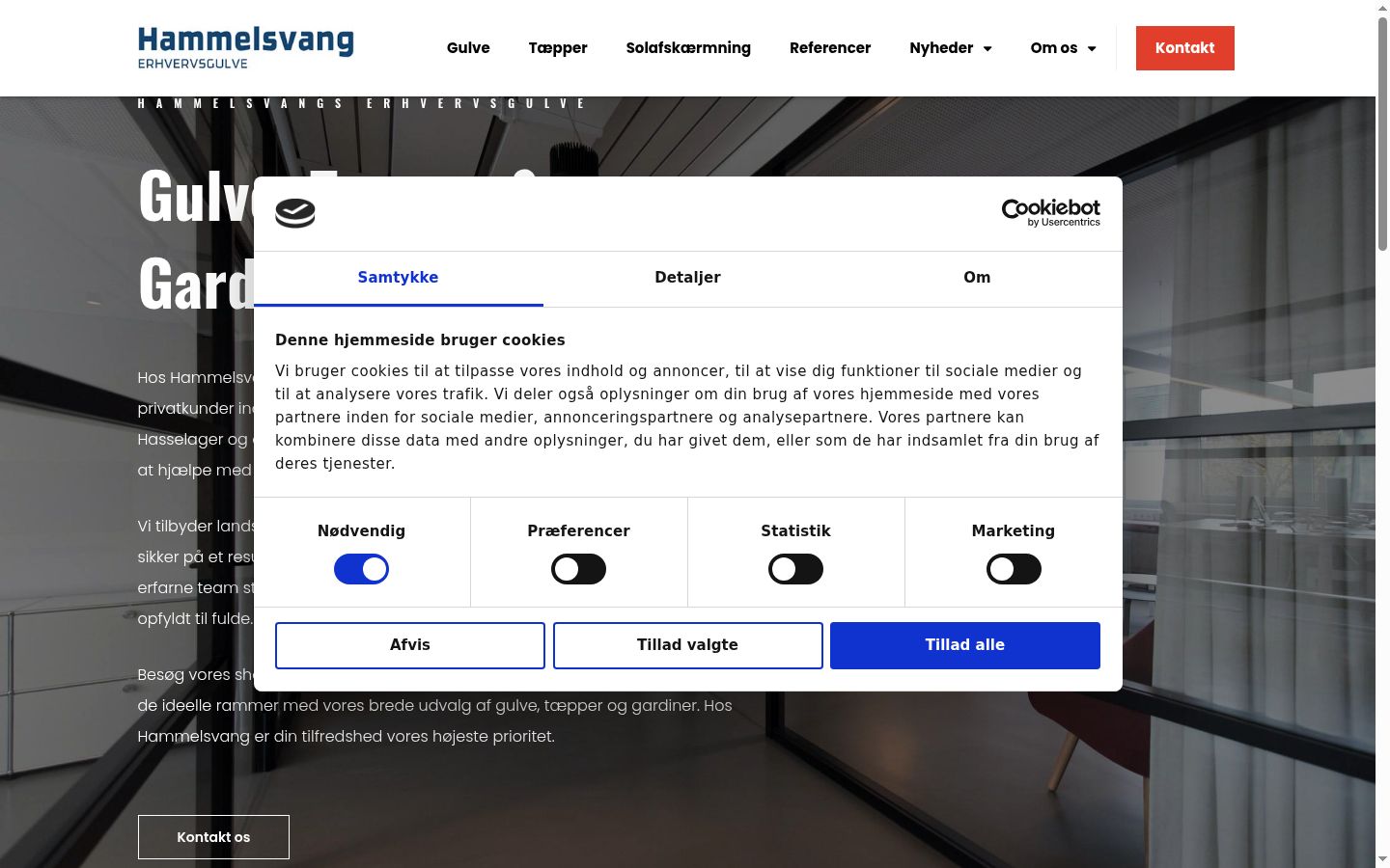 Skærmbillede af samtykkebanneret, som det blev vist før nogen interaktion