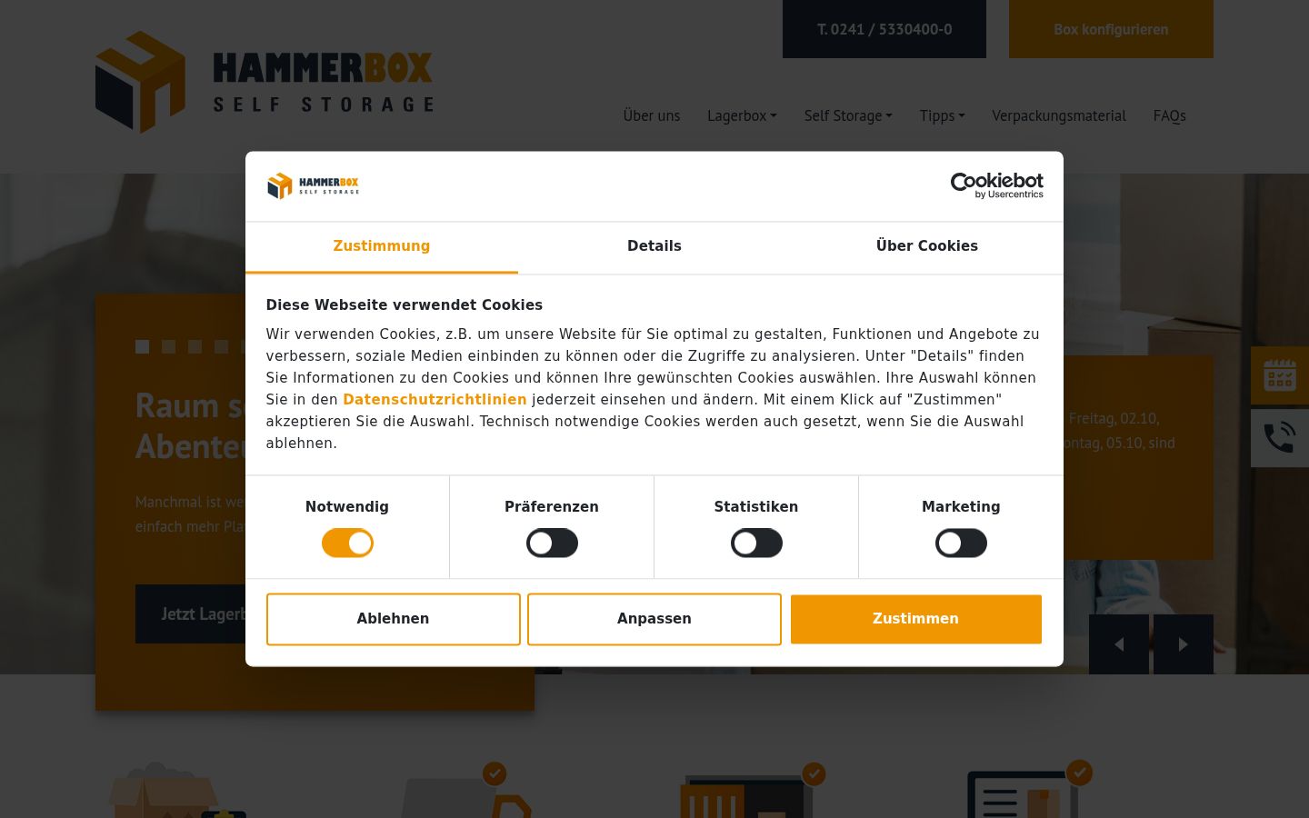 Screenshot des Einwilligungsbanners vor jeglicher Interaktion