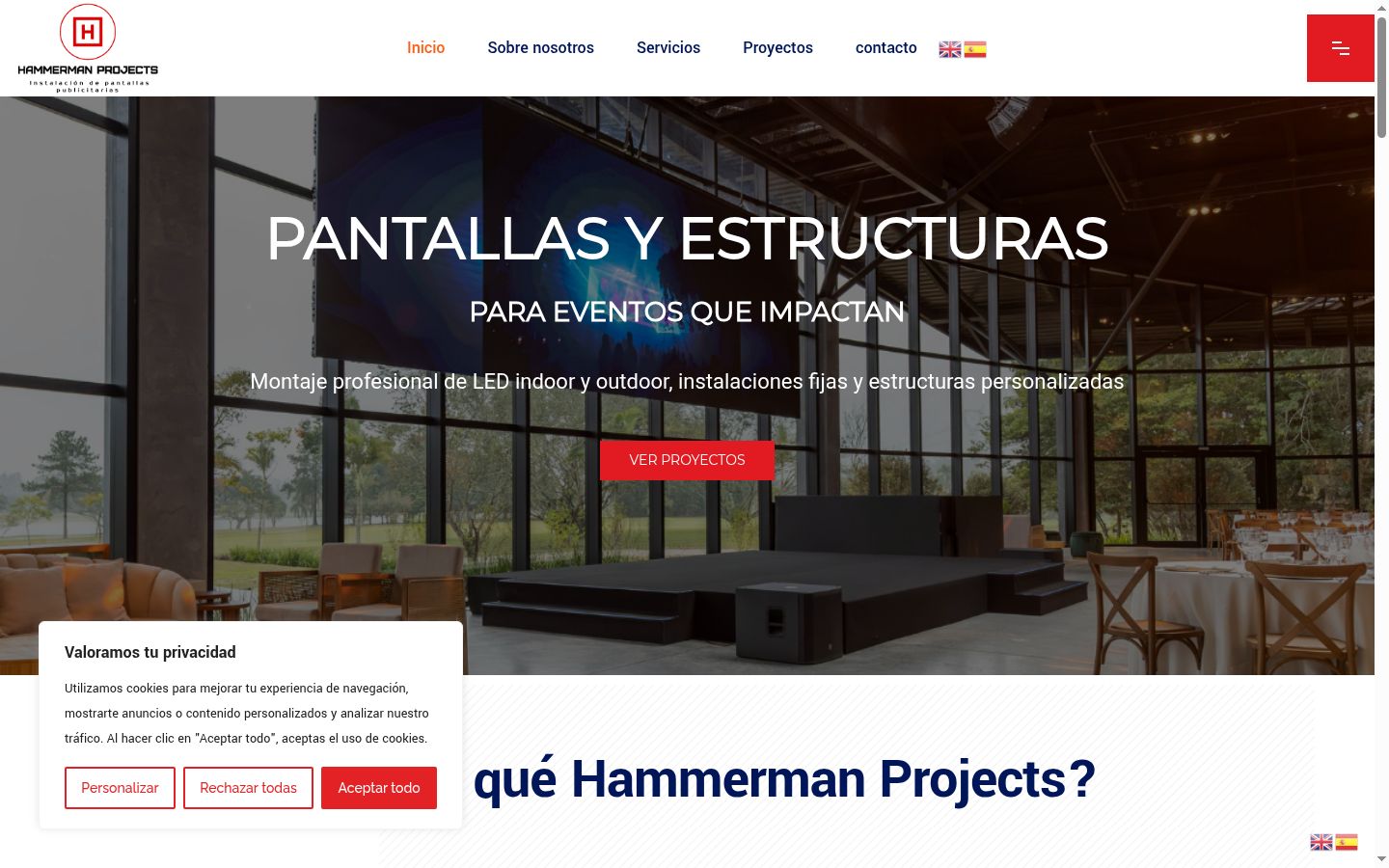 Captura de pantalla del banner de consentimiento mostrado antes de cualquier interacción