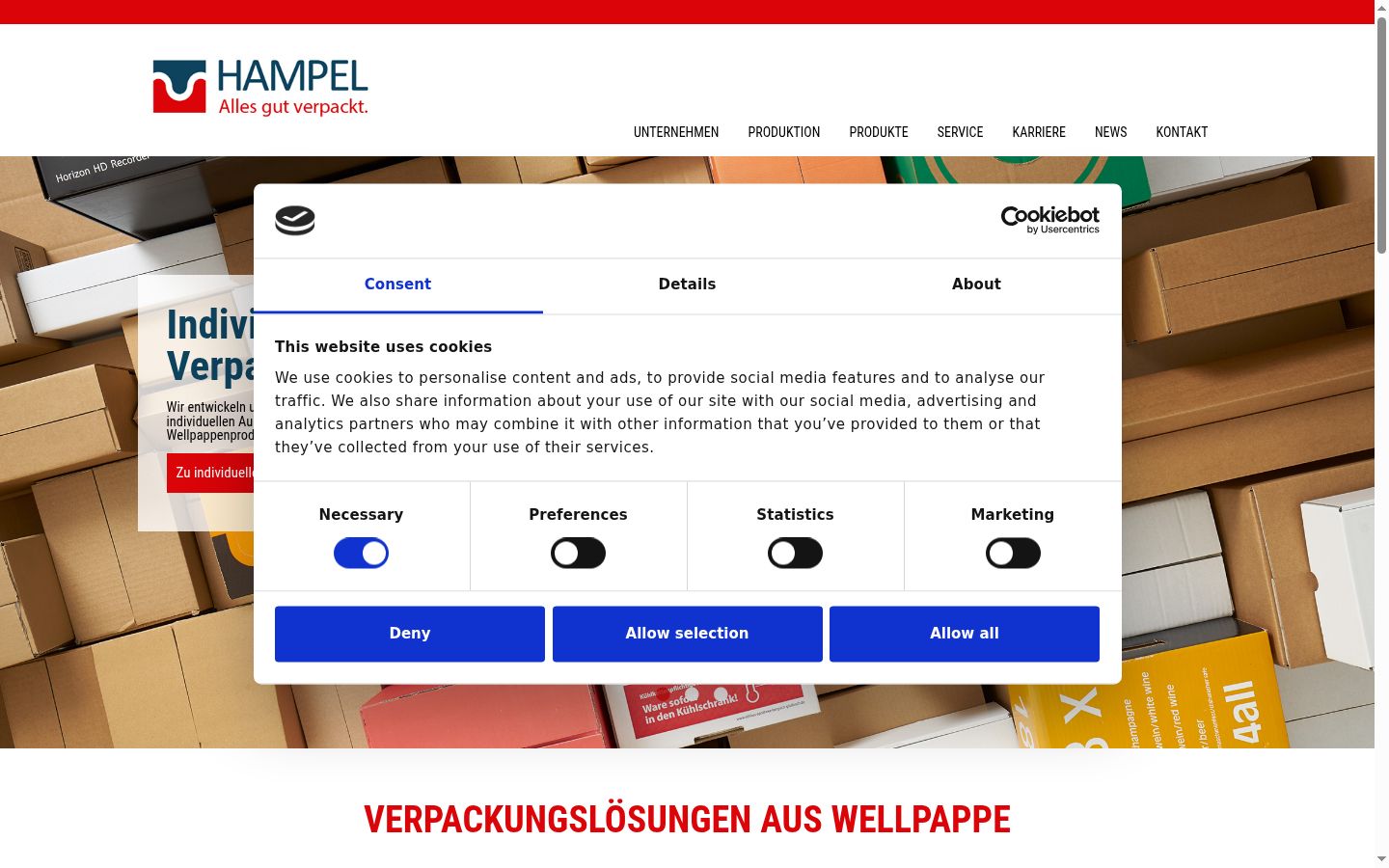 Screenshot del banner di consenso mostrato prima di qualsiasi interazione