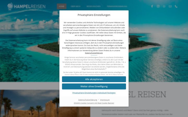 Screenshot of hampelreisen.de